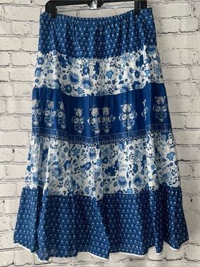 Lauren Ralph Lauren Tiered Boho Style Floral Cotton Maxi Skirt Petite Large